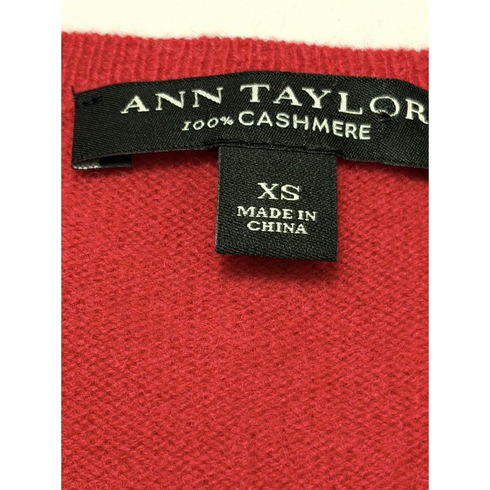 100% Cashmere Sweater Womens X Small Red V Neck Academia Prep Ann Taylor Office